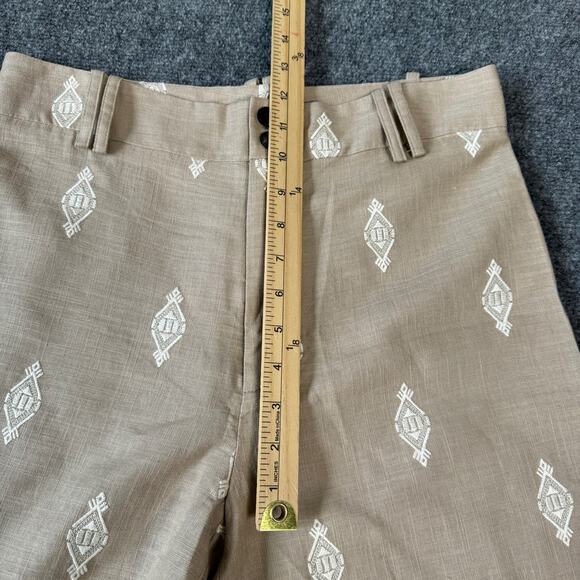Zara Pants Womens M Tan White Linen Cropped Embroidered Boho Casual Summer - Picture 10 of 10